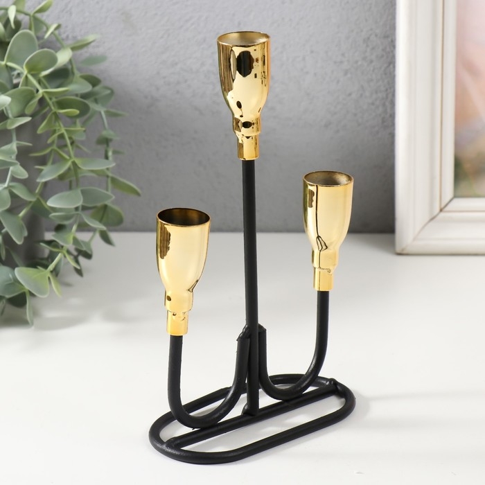 Подсвечник металл на 3 свечи  Подсвечник металл на 3 свечи "Пелей" чёрный с золотом 16,5х5,8х22,8 см