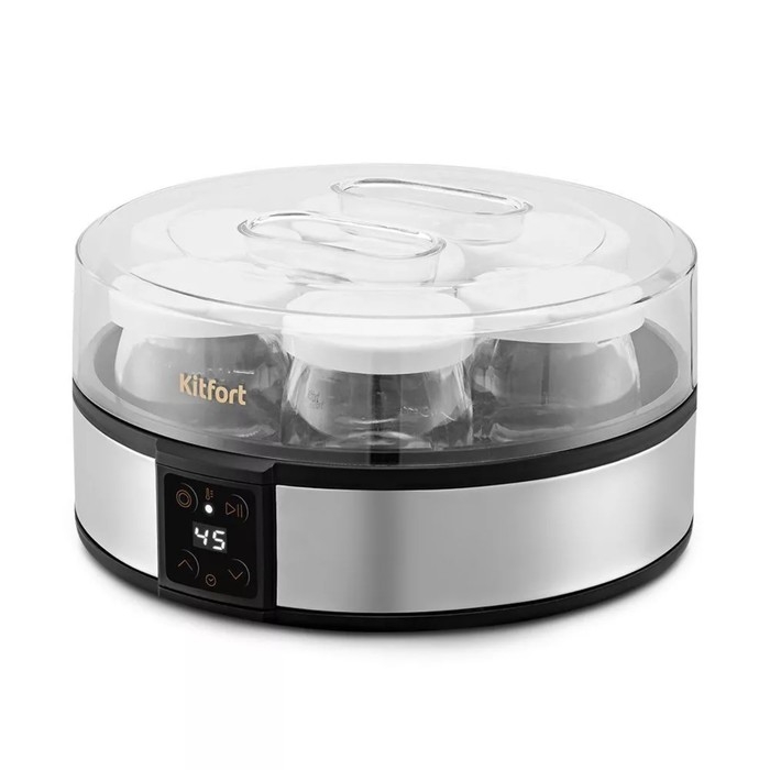 Йогуртница Kitfort КТ-6363, 20 Вт, 180 мл, 7 ёмкостей, стекло, серебристо-чёрная