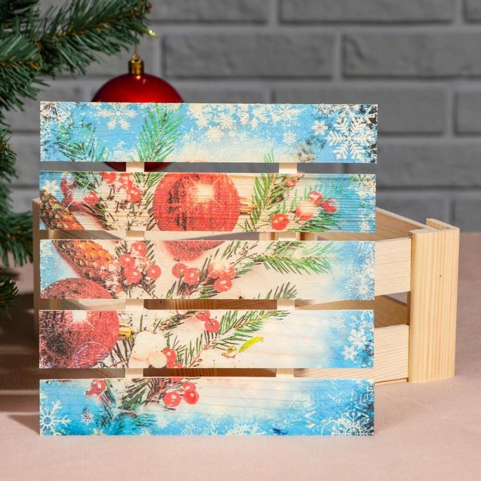 Подарочная коробка реечная "Ёлочная ветвь", 20х20х9 см, с крышкой, печать