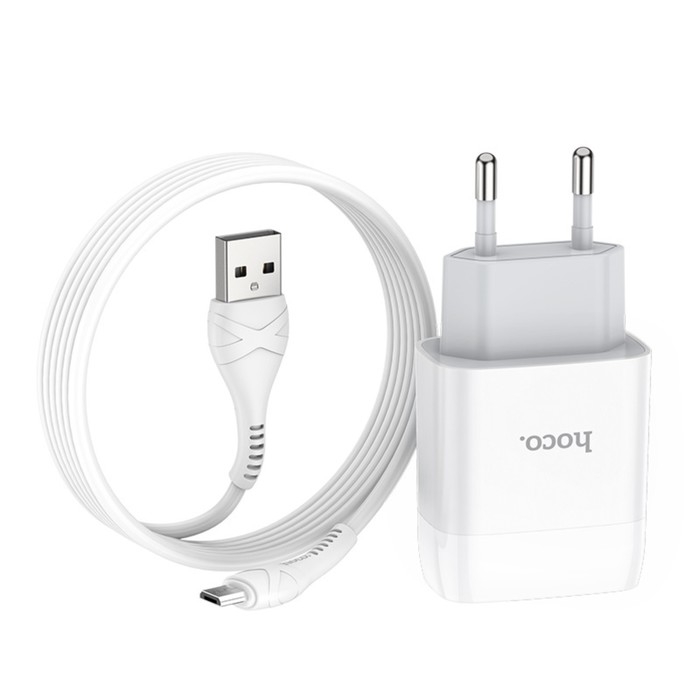 Сетевое зарядное устройство Hoco C72A, 1 USB, 2.1 А, кабель Micro USB - USB, 1 м, белый Сетевое зарядное устройство Hoco C72A, 1 USB, 2.1 А, кабель Micro USB - USB, 1 м, белый