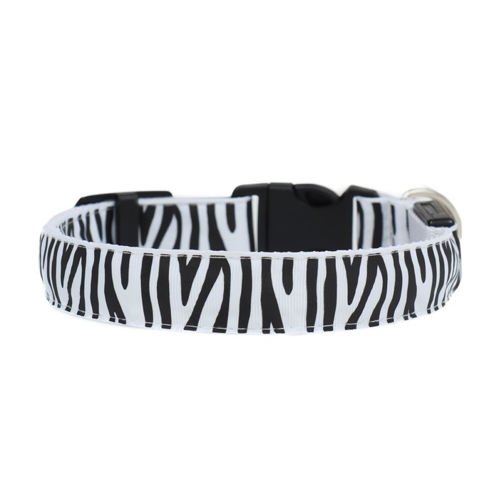 Ошейник с подсветкой Зебра 3 режима свечения размер XL, ОШ 60-70 х 2,5 см белый Ошейник с подсветкой Зебра 3 режима свечения размер XL, ОШ 60-70 х 2,5 см белый