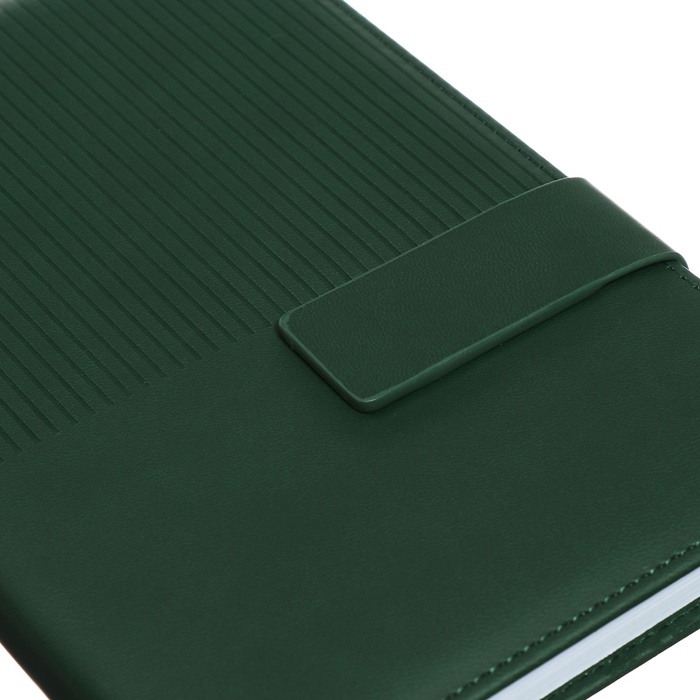 Ежедневник недатированный, А5, 140л, клетка, обл.кожзам, с хлястиком, Полоски изумрудный