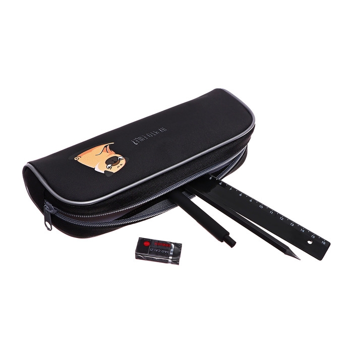 Пенал мягкий 1 отделение, 210 x 80 x 40, Calligrata, с наполнением 4 предмета, универсальный, Пенал мягкий 1 отделение, 210 x 80 x 40, Calligrata, с наполнением 4 предмета, универсальный, "Мопс"