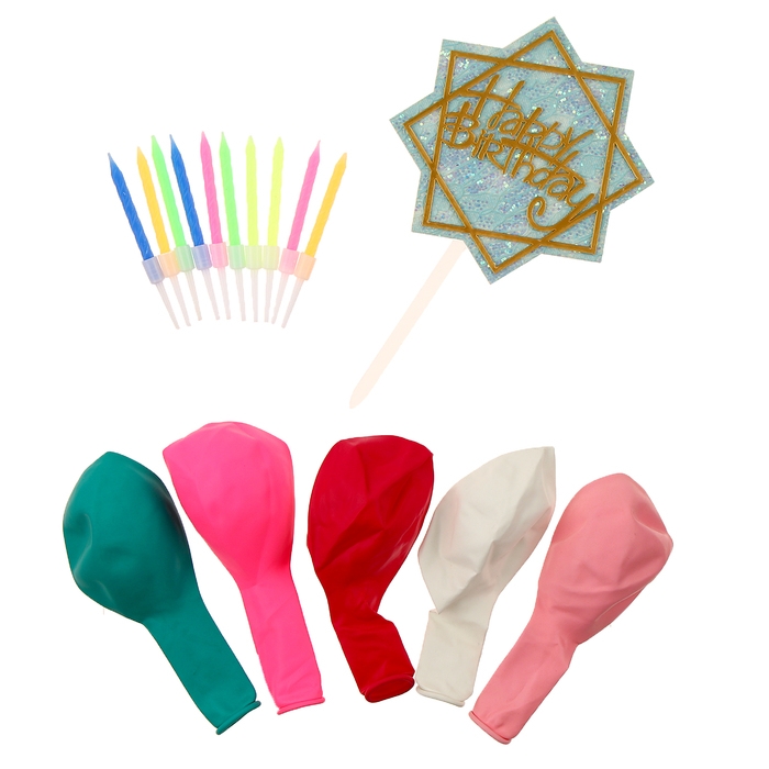 Набор для украшения стола &laquo;День рождения&raquo;: свечи, топпер, шары, в наборе 16 шт.