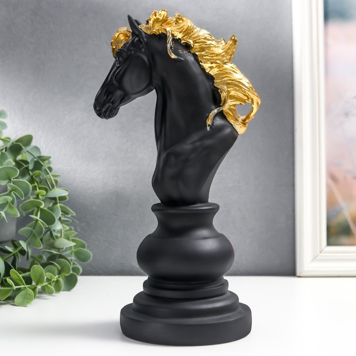 Сувенир полистоун  Сувенир полистоун "Шахматная фигура - Конь" чёрный с золотом МИКС 27х11,4х14,2 см