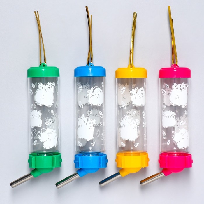 Поилка для грызунов «Хомячки» 125 мл, 12.5х4.5 см, микс цветов Поилка для грызунов «Хомячки» 125 мл, 12.5х4.5 см, микс цветов