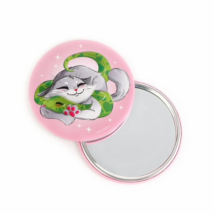 Зеркало карманное новогоднее «Новый год: Котенок», диам.7 см Зеркало карманное новогоднее «Новый год: Котенок», диам.7 см