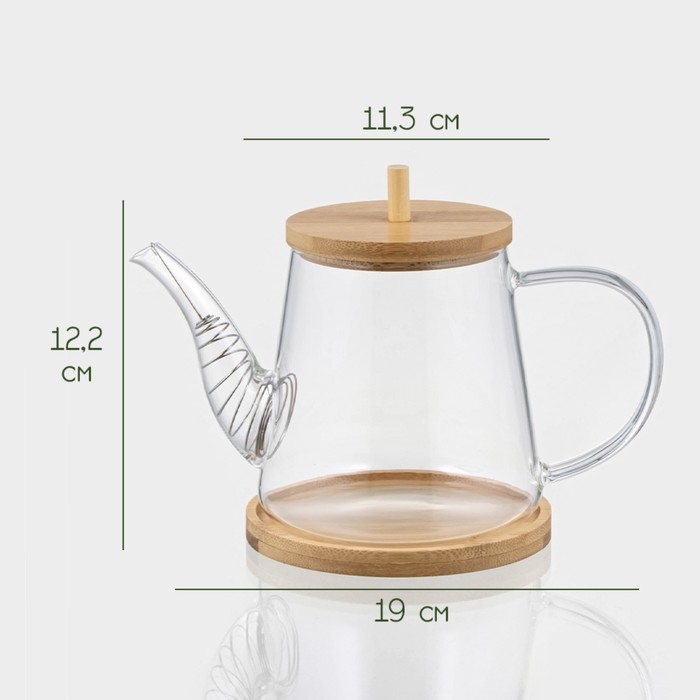 Чайник заварочный стеклянный с бамбуковой крышкой и металлическим фильтром BellaTenero «Бамбук», 600 мл, 19×11,3×12,2 см Чайник заварочный стеклянный с бамбуковой крышкой и металлическим фильтром BellaTenero «Бамбук», 600 мл, 19×11,3×12,2 см