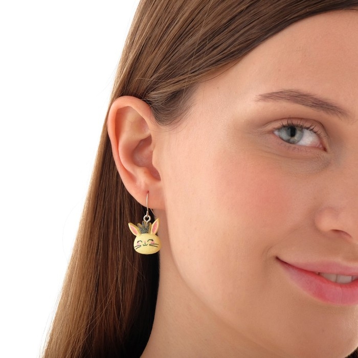 Серьги детские «Выбражулька» зайчата, цвет жёлтый в серебре Серьги детские «Выбражулька» зайчата, цвет жёлтый в серебре