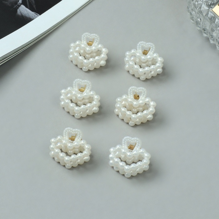 Краб для волос Краб для волос "Авена" (набор 6 шт) сердце, 2,5 см, белый