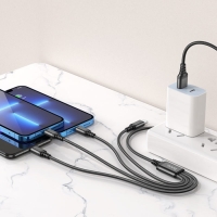 Кабель Hoco X76, 4 в 1 Lightning/Lightning/Type-c/Micro USB - USB, 2 А, 1 м, нейлон, чёрный