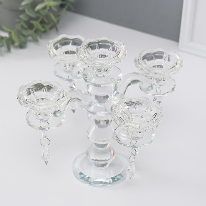 Подсвечник стекло на 5 свечей Подсвечник стекло на 5 свечей "Канделябр" 19х23х23 см