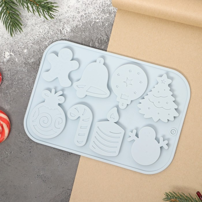 Форма для шоколада новогодняя Доляна «Новый год», силикон, 18,5×12,8×0,5 см, 8 ячеек, цвет серый Форма для шоколада новогодняя Доляна «Новый год», силикон, 18,5×12,8×0,5 см, 8 ячеек, цвет серый