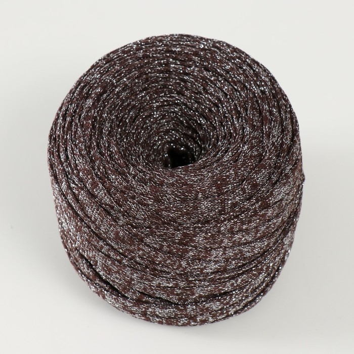 Трикотажная пряжа "Риббон" с люрексом 85м/170&plusmn;5 гр (Кофе, люрекс: Серебро)