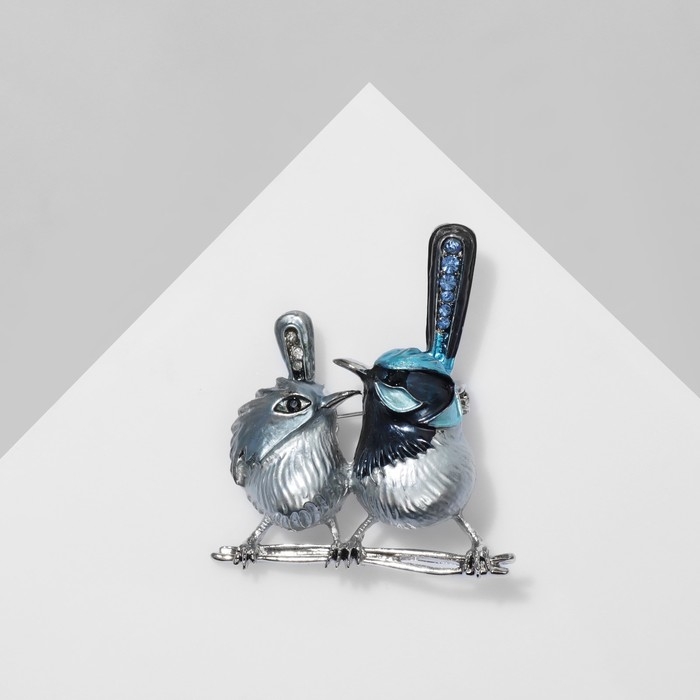 Брошь «Птички» парочка, цветная в серебре Брошь «Птички» парочка, цветная в серебре