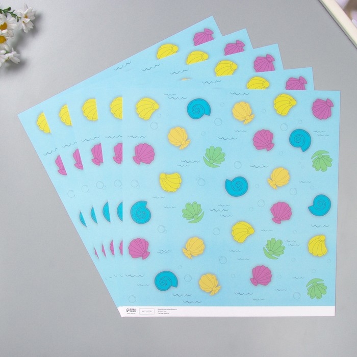 Бумага для скрапбукинга Бумага для скрапбукинга "Морские ракушки" плотность 180 гр набор 5 шт 30,5х32 см