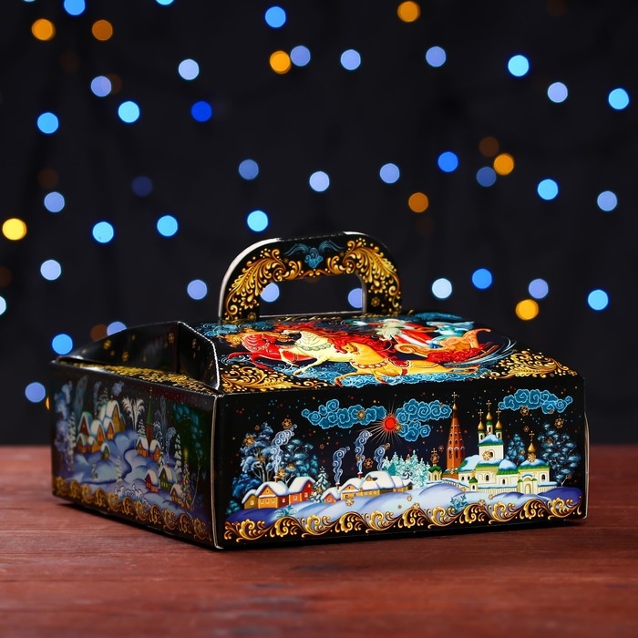 Новый год. Подарочная коробка "Зимние гулянья" , шкатулка 20 х 20 х 10 см.