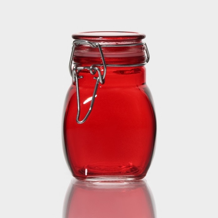 Банка стеклянная для хранения сыпучих продуктов «Овал», 100 мл, 6×8,5 см, с бугельным замком, цвет МИКС