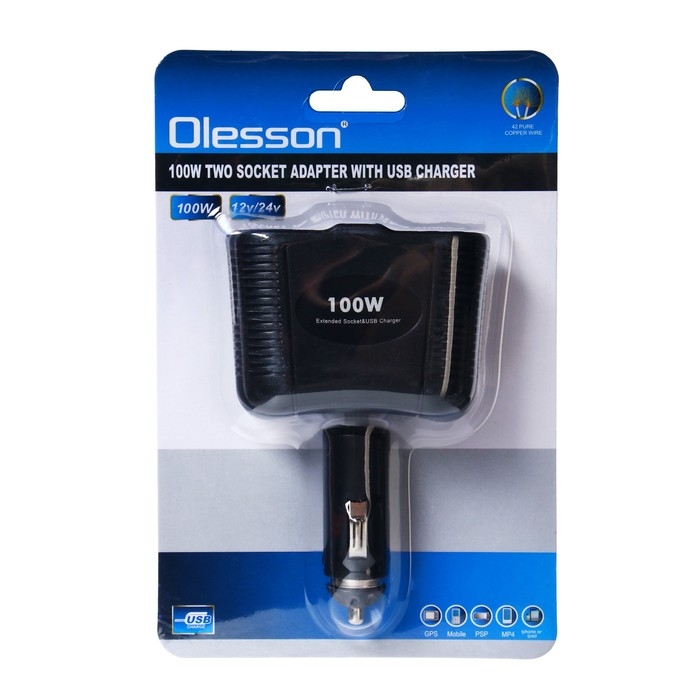 Разветвитель прикуривателя на 2 слота и 1 USB, с подсветкой, 100 Вт Разветвитель прикуривателя на 2 слота и 1 USB, с подсветкой, 100 Вт