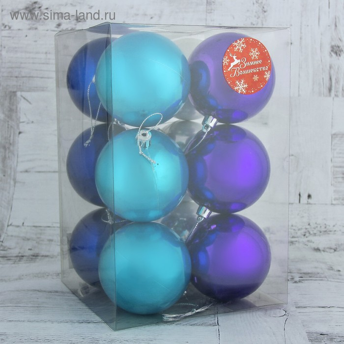 Набор шаров пластик d-8 см, 12 шт Набор шаров пластик d-8 см, 12 шт "Глянец" микс