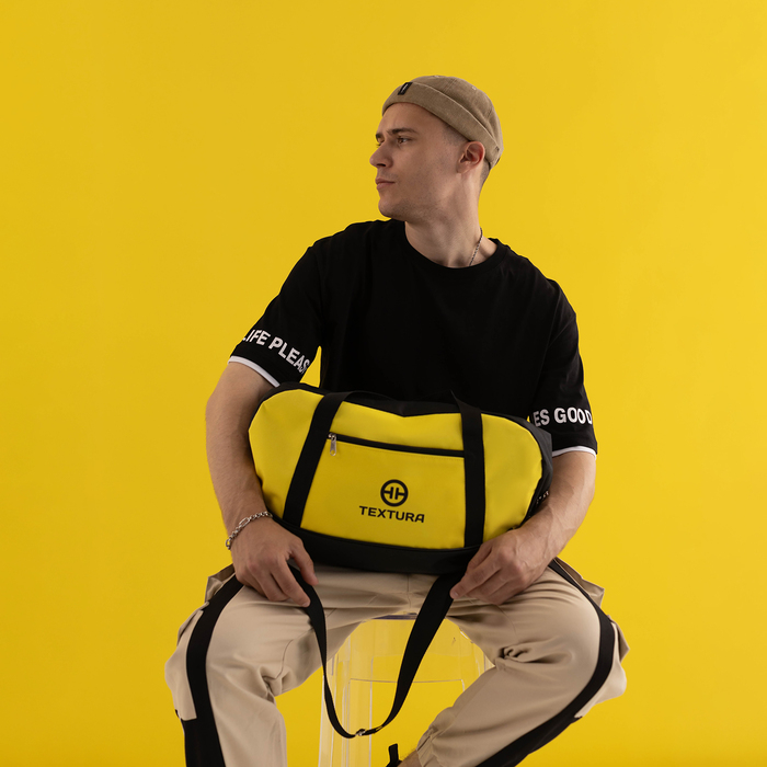 Сумка спортивная, TEXTURA, средний размер, цвет чёрный/лимон