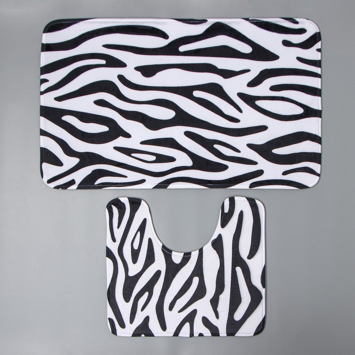Коврики для ванной и туалета Доляна «Зебра», 2 шт: 40×45 см, 50×80 см