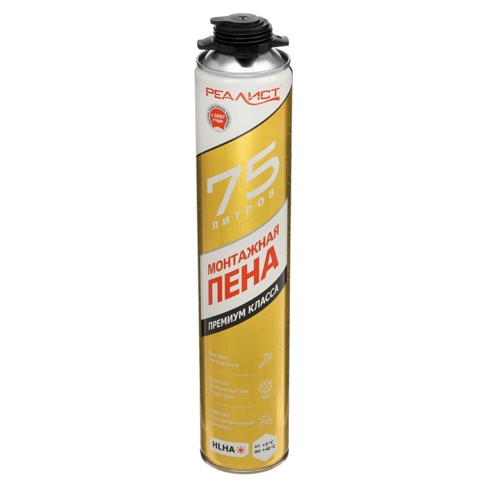 Пена монтажная REALIST PRO Gold, пистолетная, летняя, 1000 мл Пена монтажная REALIST PRO Gold, пистолетная, летняя, 1000 мл