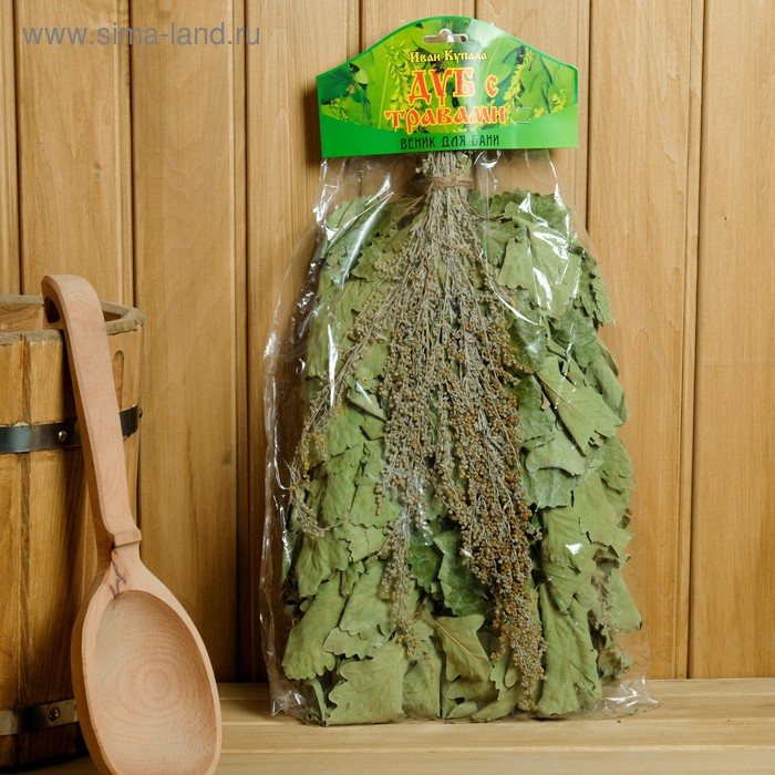 Веник для бани дубовый с полынью, в индивидуальной упаковке Веник для бани дубовый с полынью, в индивидуальной упаковке