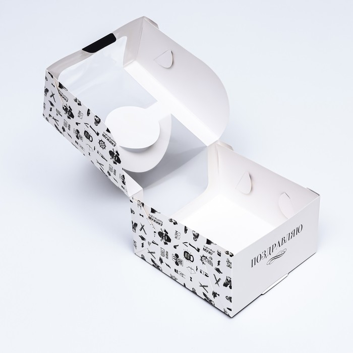 Коробка под бенто-торт с окном Коробка под бенто-торт с окном "Самый смелый", 14 х 14 х 8 см