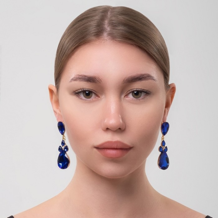 Серьги висячие со стразами «Вечеринка» цветок из капель, цвет сине-белый в золоте, 6,3 см Серьги висячие со стразами «Вечеринка» цветок из капель, цвет сине-белый в золоте, 6,3 см