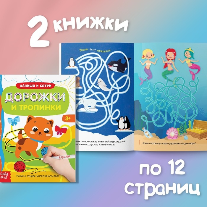 Набор многоразовых книг с маркером «Напиши и сотри. Лабиринты и путаницы», 2 шт. по 12 стр. Набор многоразовых книг с маркером «Напиши и сотри. Лабиринты и путаницы», 2 шт. по 12 стр.