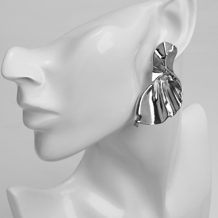 Серьги металл Серьги металл "Изгиб" волна крупная, цвет серебро