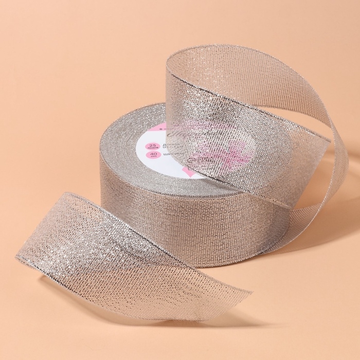 Лента парчовая, 40 мм, 23 ± 1 м, цвет серебряный Лента парчовая, 40 мм, 23 ± 1 м, цвет серебряный