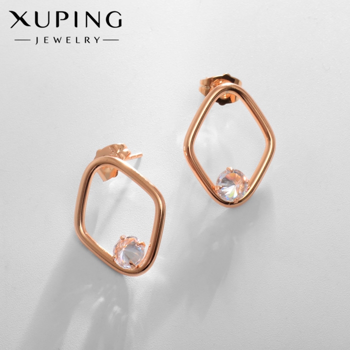 Серьги со стразами XUPING контур восторг, цвет белый в розовом золоте Серьги со стразами XUPING контур восторг, цвет белый в розовом золоте