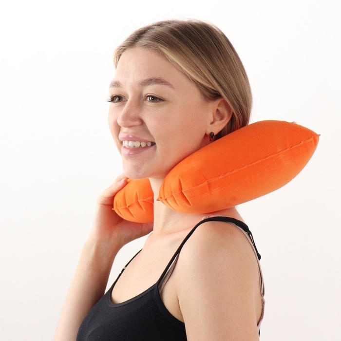 Подушка для шеи дорожная, надувная, 38 × 24 см, цвет оранжевый Подушка для шеи дорожная, надувная, 38 × 24 см, цвет оранжевый