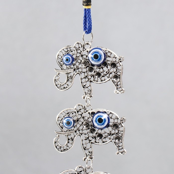 Музыка ветра металл Музыка ветра металл "Три слоника" от сглаза с кисточкой 2 колокольчика 30 см