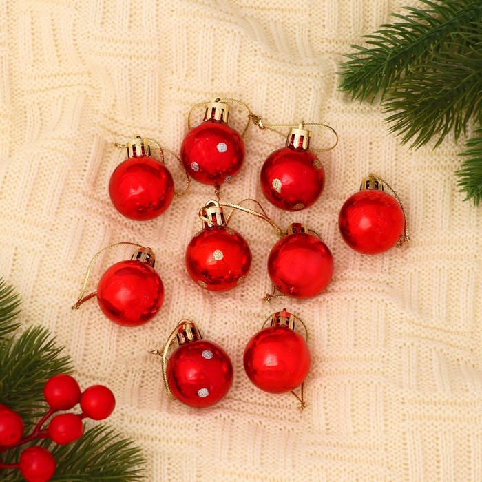 Набор шаров пластик d-3 см, 9 шт Набор шаров пластик d-3 см, 9 шт "Самарина" красный