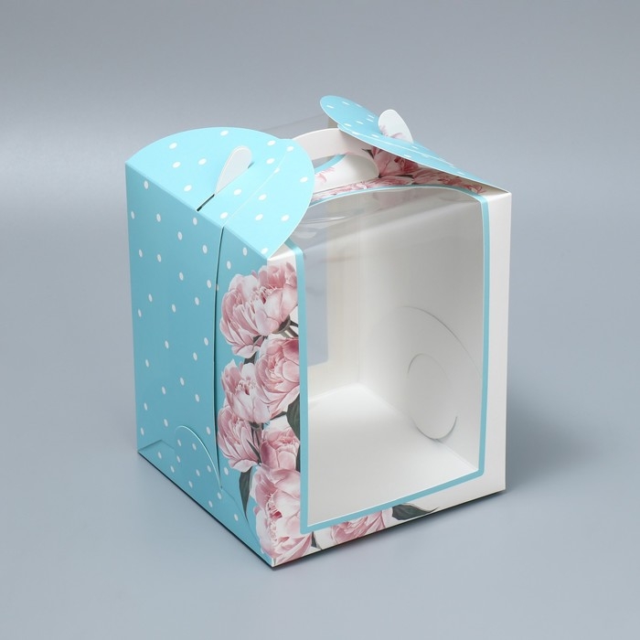 Коробка под маленький торт, кондитерская упаковка, «Пионы», 15 х 15 х 18 см Коробка под маленький торт, кондитерская упаковка, «Пионы», 15 х 15 х 18 см