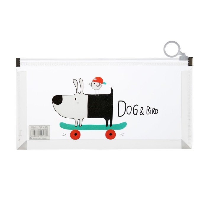 Папка-конверт на молнии формат А6, 180мкр, с рисунком Папка-конверт на молнии формат А6, 180мкр, с рисунком"Звери на скейтборде и сноуборде", МИКС