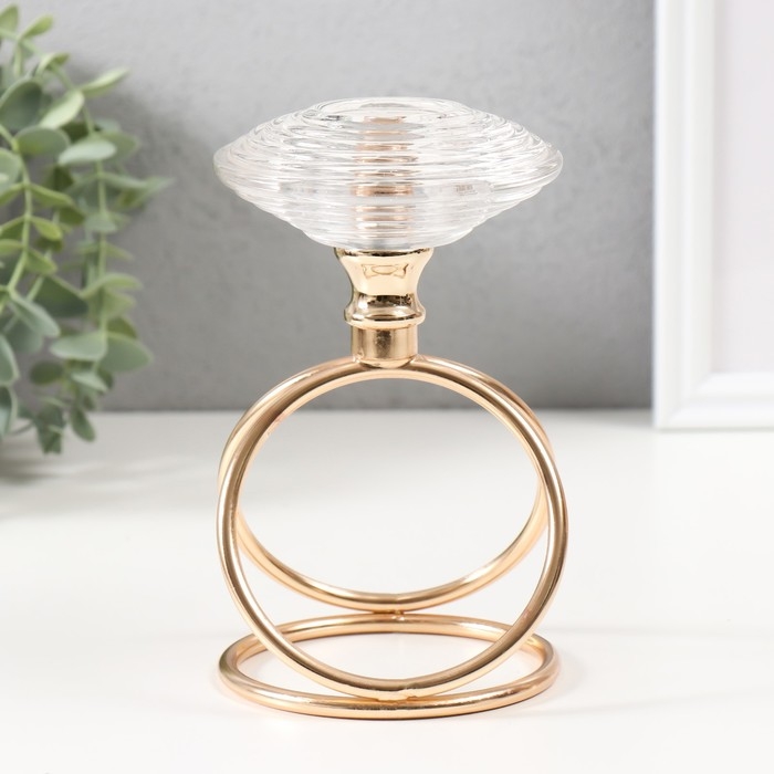 Подсвечник металл, стекло на 1 свечу "Иллюзия воды" d=3,5 см золото 10х10х17 см