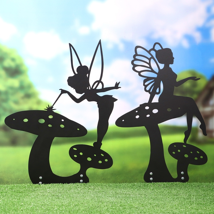 Набор садовых фигур  Набор садовых фигур "Волшебные феи", 2 шт, 27х39,5см/33х41см, черные