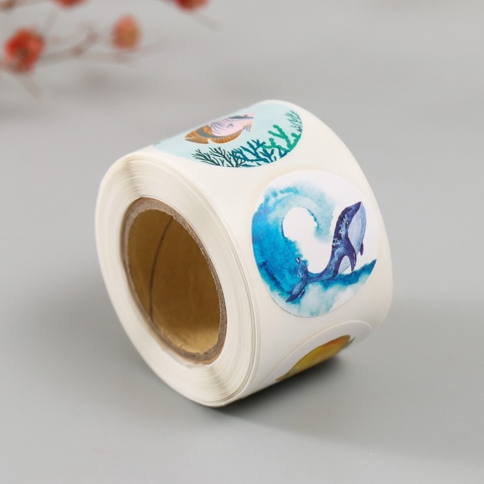 Наклейка бумага Наклейка бумага "Подводный мир" d=2,5 см 252 шт в рулоне