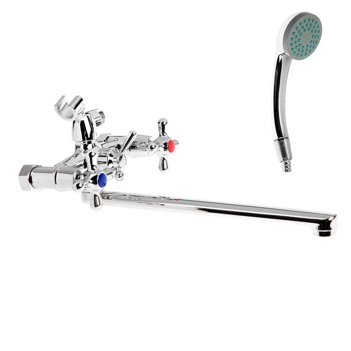 Смеситель для ванны ZEIN ZC2051, излив 30 см, кран-букса латунь 1/2 Смеситель для ванны ZEIN ZC2051, излив 30 см, кран-букса латунь 1/2", душевой набор, хром