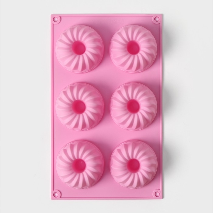 Форма для выпечки Доляна «Немецкий кекс», силикон, 17×27 см, 6 ячеек (d=7 см), цвет розовый Форма для выпечки Доляна «Немецкий кекс», силикон, 17×27 см, 6 ячеек (d=7 см), цвет розовый