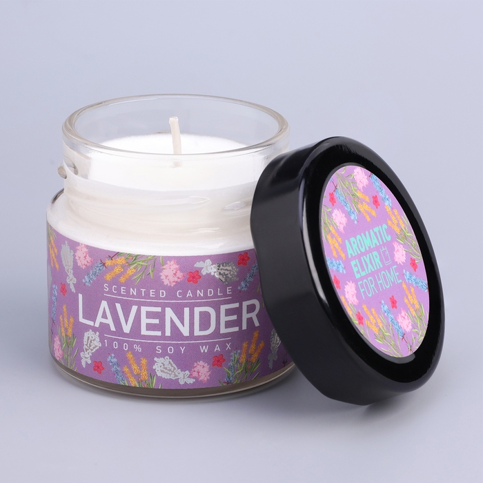 Свеча ароматическая в банке  Свеча ароматическая в банке "Лаванда и шалфей", совый воск, 80 г