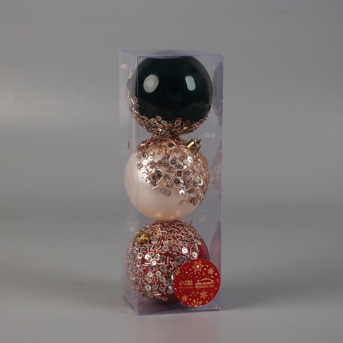 Набор шаров пластик d-8 см, 3 шт Набор шаров пластик d-8 см, 3 шт "Коул" микс