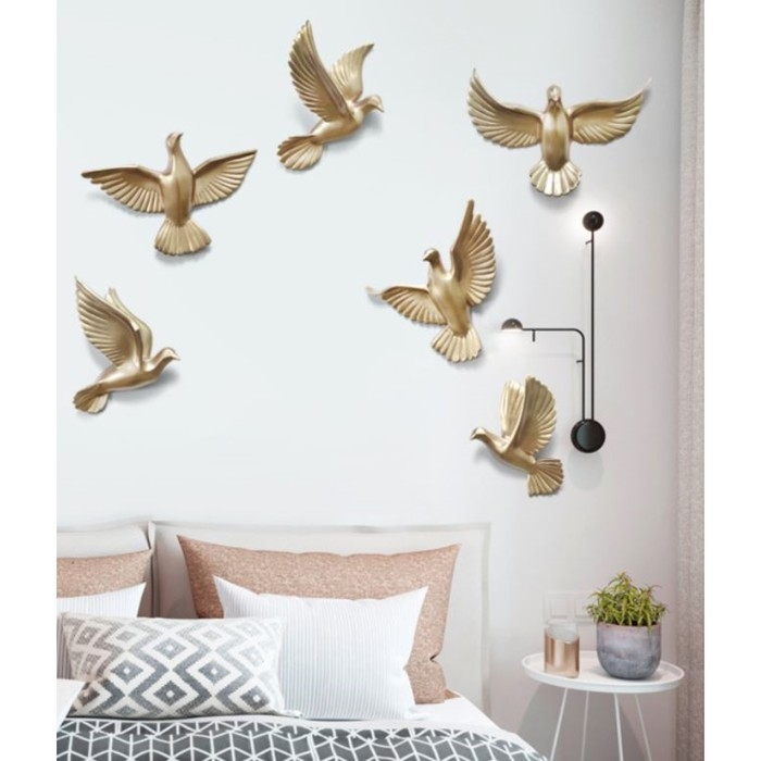 Декорация настенная панно Декорация настенная панно "Птички" 6 штук 14 х 23.5 х 6 см, золото