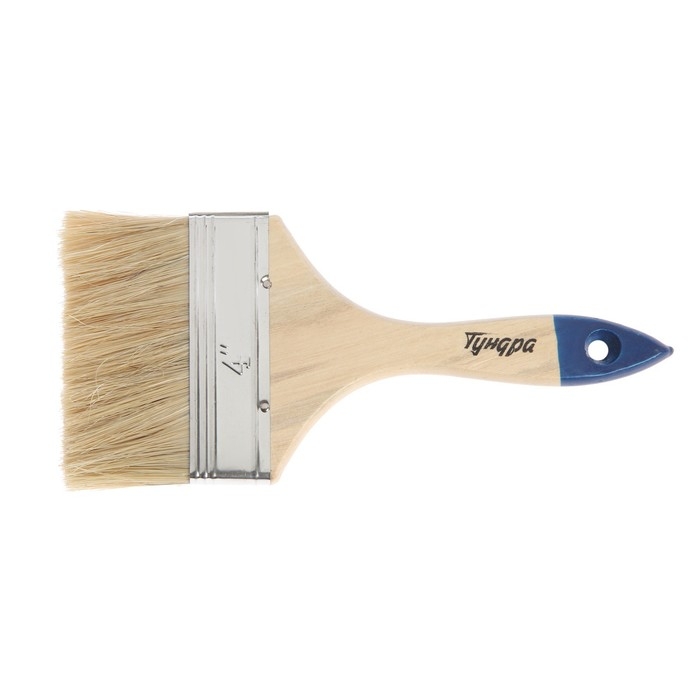 Кисть плоская ТУНДРА, натуральная щетина, деревянная рукоятка, 4 Кисть плоская ТУНДРА, натуральная щетина, деревянная рукоятка, 4", 100 мм
