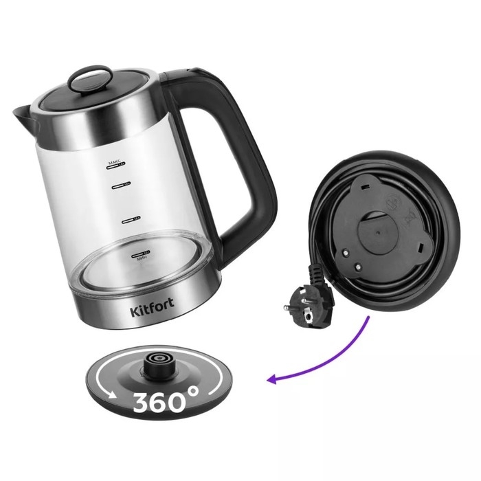 Чайный набор Kitfort КТ-6639, стекло, 1.8/1.2 л, 1500 Вт, чёрно-серебристый Чайный набор Kitfort КТ-6639, стекло, 1.8/1.2 л, 1500 Вт, чёрно-серебристый