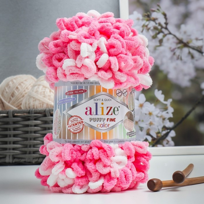 Плюшевая пряжа для вязания руками ALIZE, Puffy Fine Color, 100% микрополиэстер, 14.5 м/100 г, (6383) Плюшевая пряжа для вязания руками ALIZE, Puffy Fine Color, 100% микрополиэстер, 14.5 м/100 г, (6383)